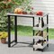 Mix Grey PE Rattan Bar Table with Tempered Glass Top and 3-Tier Shelves for Outdoor Patio